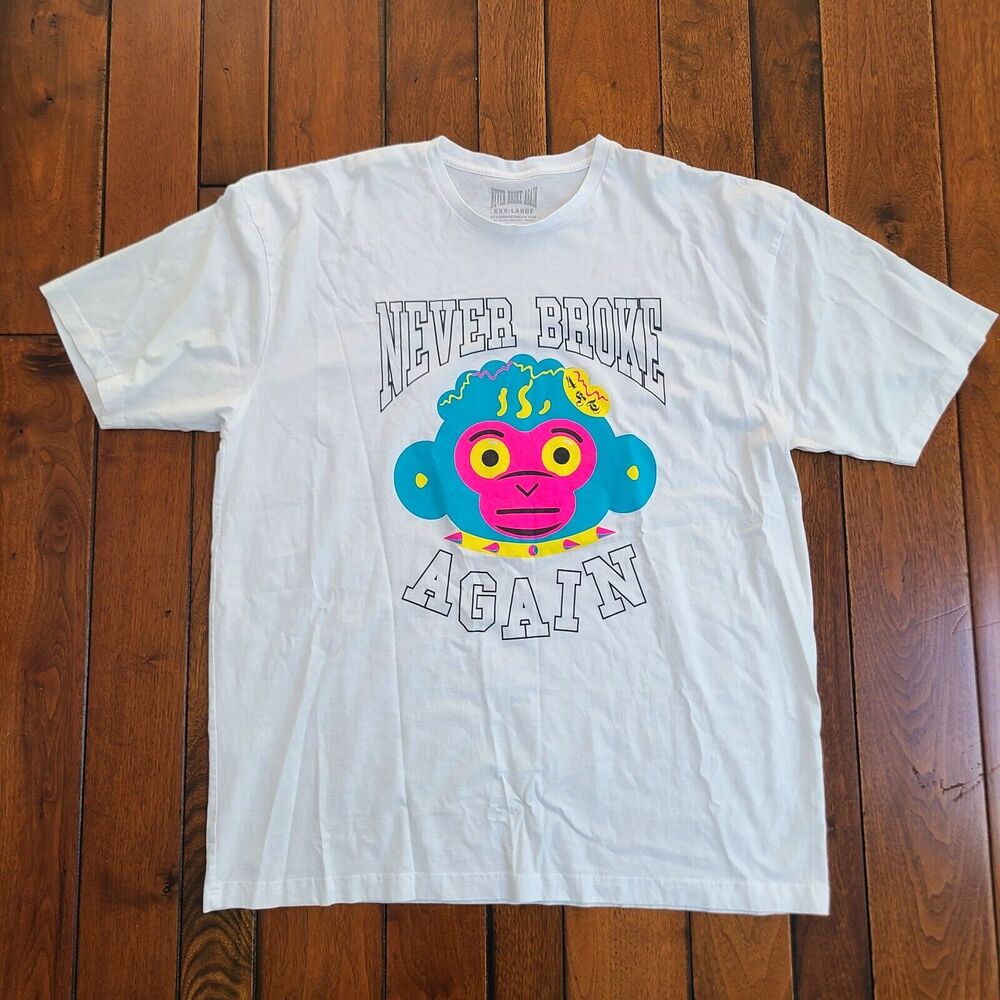 NEVER BROKE AGAIN Monkey Logo T-Shirt Men's 3XL Youngboy 4KT NBA White Tee